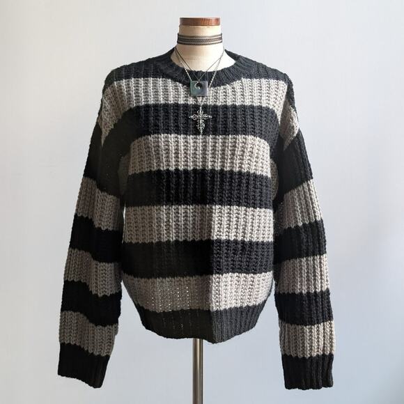 Vintage Striped Chunky Knit Sweater Slouchy Oversize Grandpa Cosby Sweater Large - Picture 2 of 8